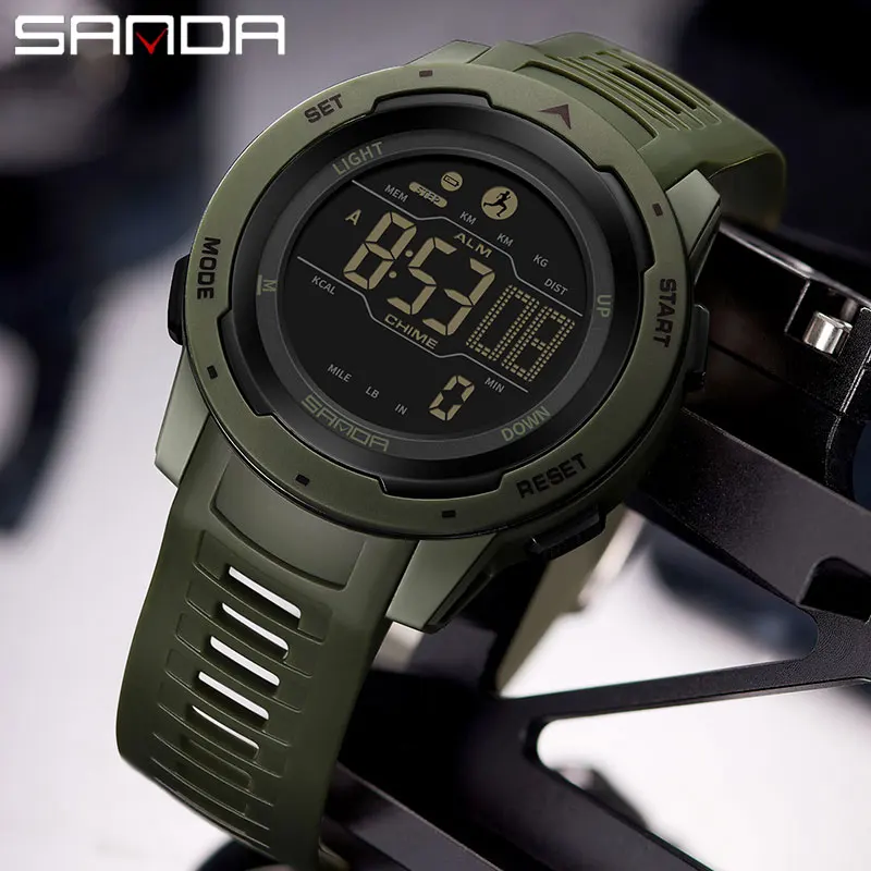 SANDA Top Luxury Men Watches Sports Pedometer Calories 50M Waterproof LED Digital Watch Electron Wrist watch Relogio Masculino