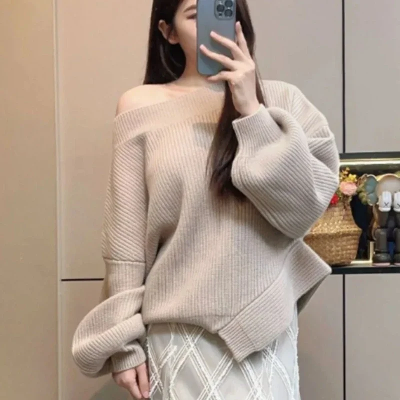 

japanese Slash Neck Ropa Mujer Lantern Sleeves Roupas Femininas Women Tops Loose Lazy Sweater Outerwears 2024 Autumn New