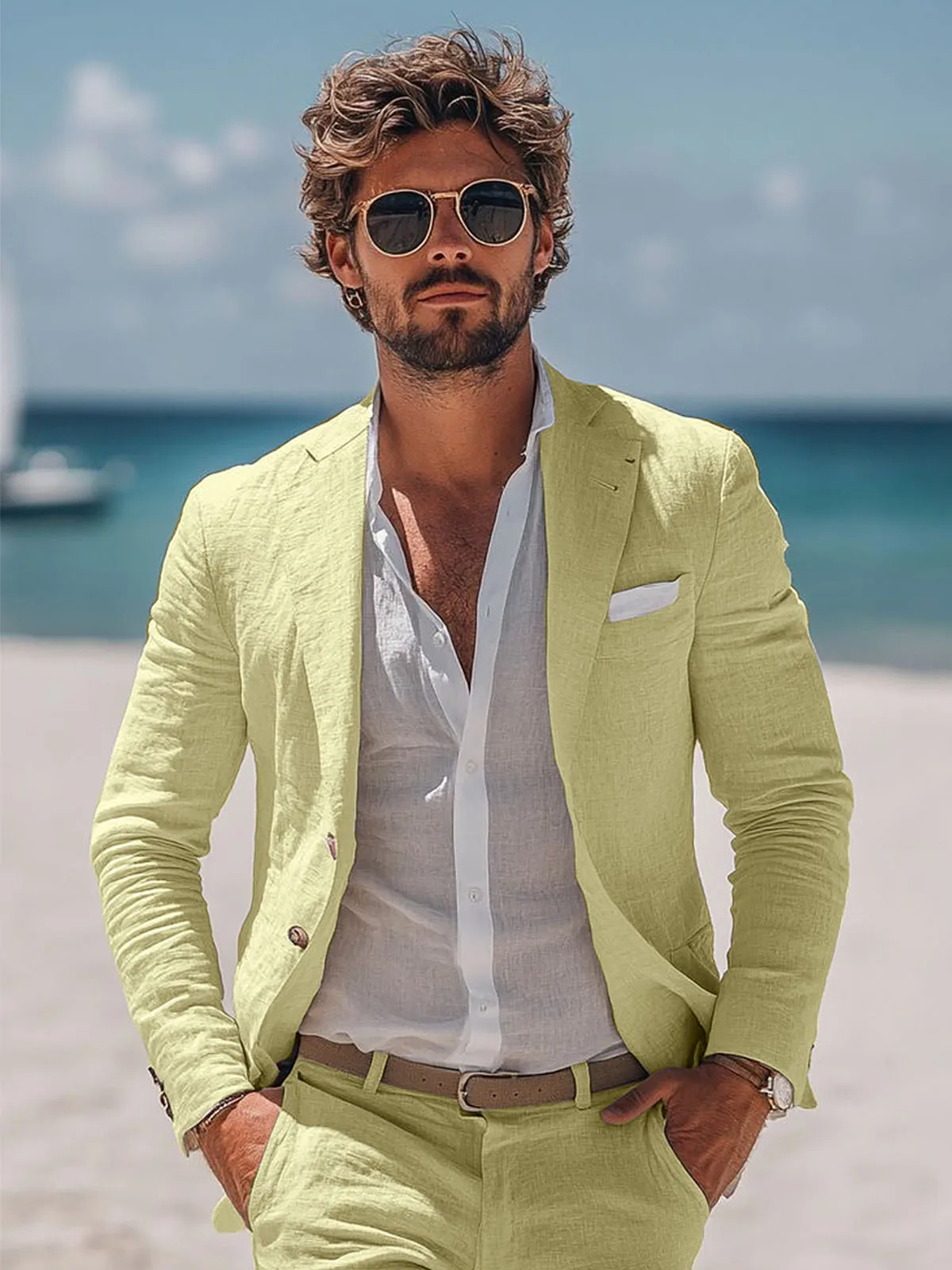 Verano Traje Masculino Trajes De Lino De Verano De Playa Para - Main Image