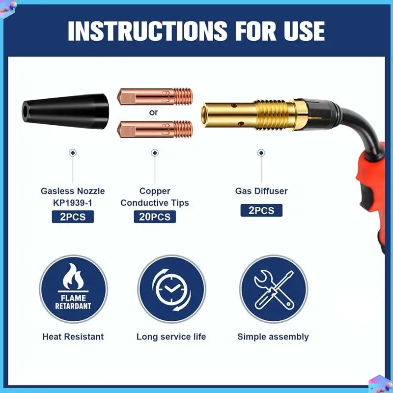 

A43T Flux Core Airless Nozzle Kit Flux Core Welder Flux Welder Contact Tip Airless Nozzle Gas Diffuser For Weldinggun Kit