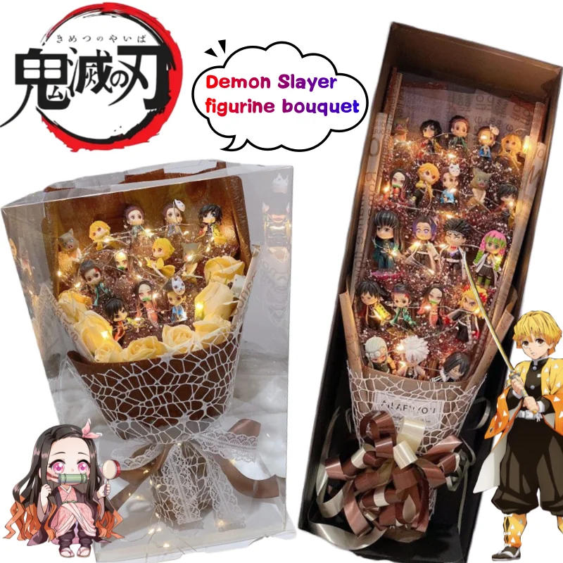 Nuevo Demon Slayer Tanjiro Kamado Nezuko Hashibira Inosuke figura ramo creativo de alta calidad Anime Merch pareja regalo exquisito