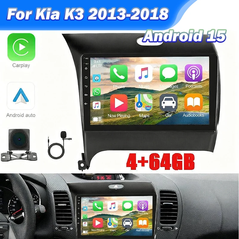 

Android 15 Car Stereo GPS Navigation 4+64G for Kia K3 2013-2018 Support Wireless Carplay Android Auto 9inch Car Radio AHD Camera