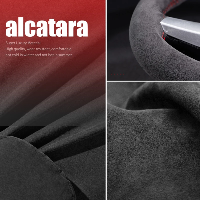 DIY hand-stitched Real Alcantara car steering wheel cover for Jaguar XF XJL XE F-PACE F-TYPE Braid Interior Car Accessories