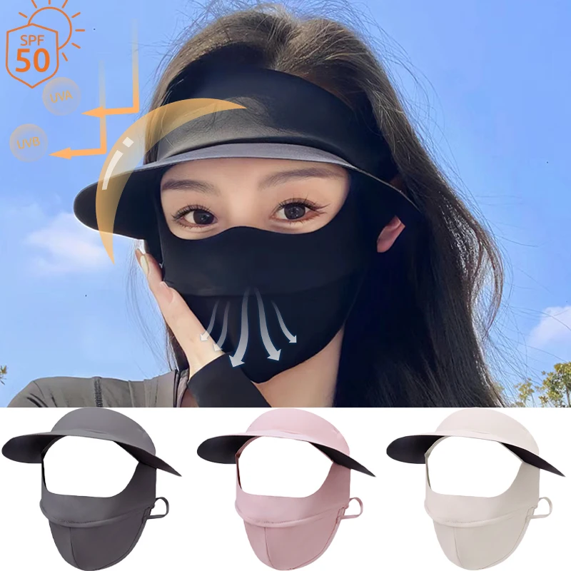 Summer Cover Full Face Sunscreen Masks for Female Anti-ultraviolet Face All-in-one Driving Outdoor Ice Silk Sun Protection Masks