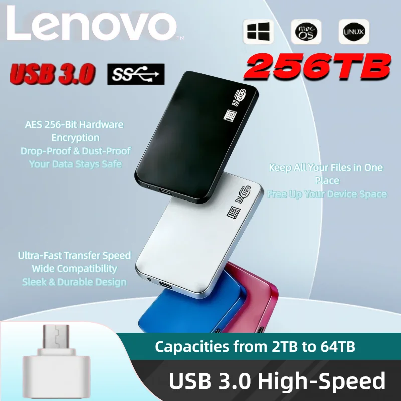 

Lenovo Original Portable Solid State Drive USB 3.0 High-Speed Transmission 2TB to 64TB Large Storage External Hard Drive For PC