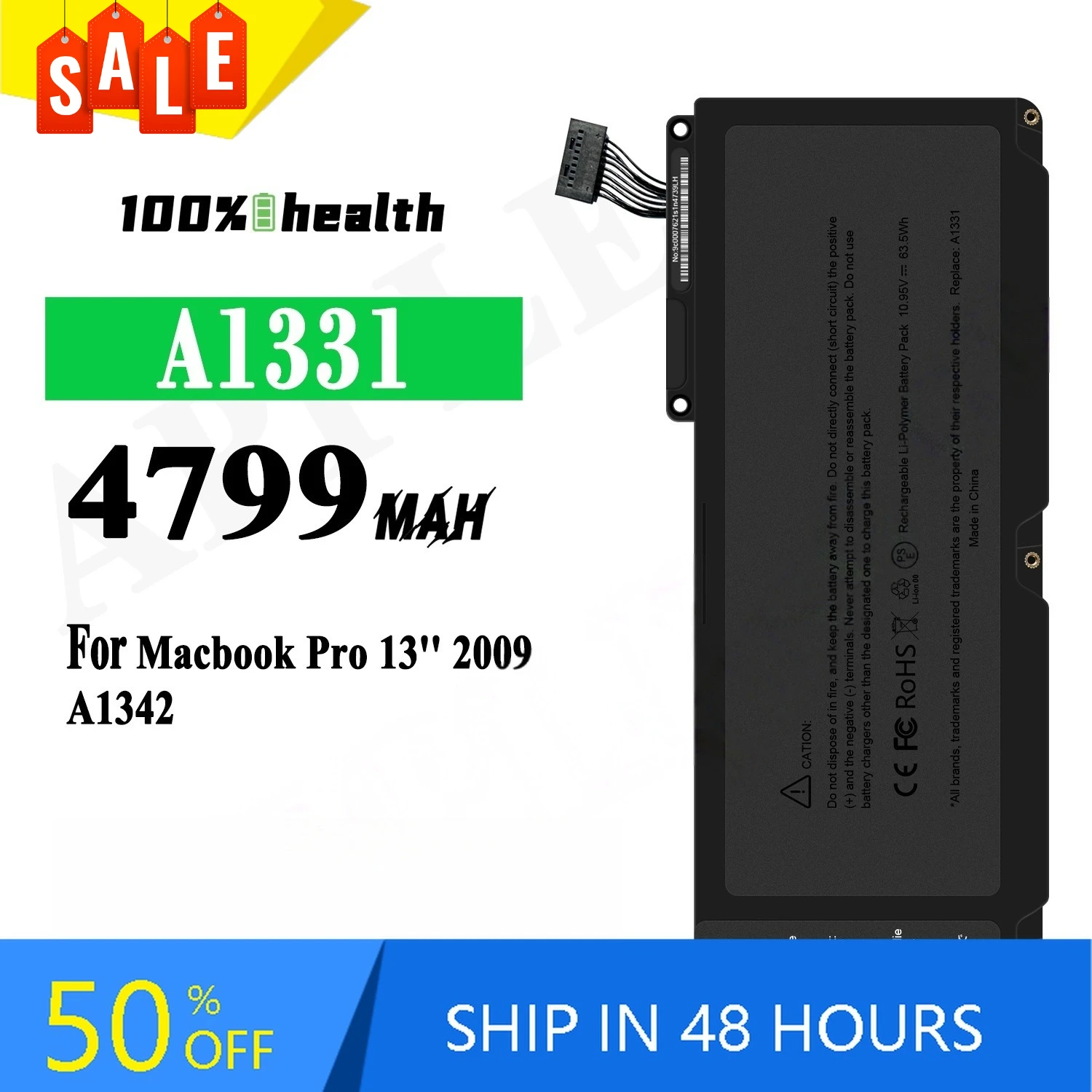 

4799mAh A1331 Laptop Battery for Apple Macbook Pro 13 Inch A1331 A1342(2009) Large-capacity Lithium Rechargeable Battery