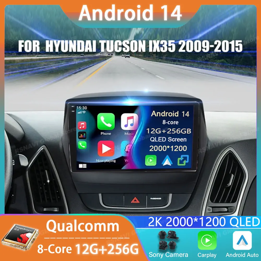 Car Radio Android 14 For ix35 Hyundai Tucson 2 LM IX35 2009-2015 GPS Multimedia Player Carplay Navigation Stereo Auto DSP BT DVD