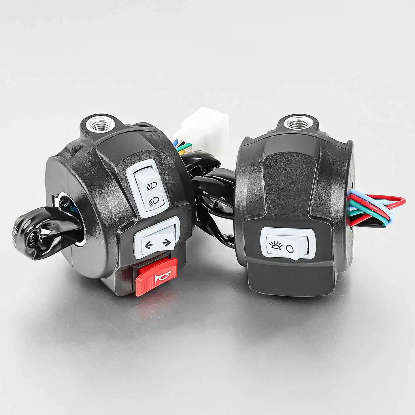 Electric tricycle multi-functional seat assembly, near and far light horn and steering combination switch buttons.