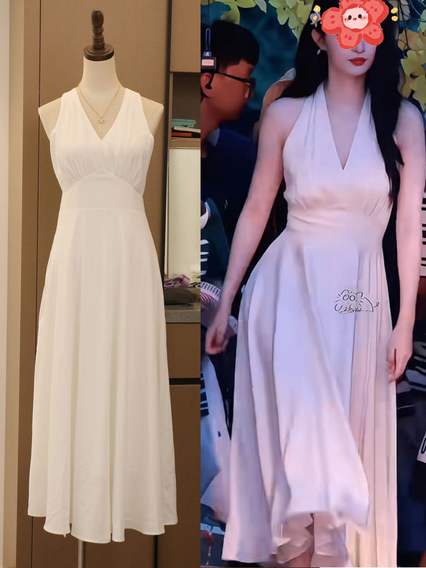 

2025 New Wang ChuRan oulder Bared White V-Ne Dr Ele Waist-Cinched Beach Vaion Long Dr Retro Sle A-Line Skirt