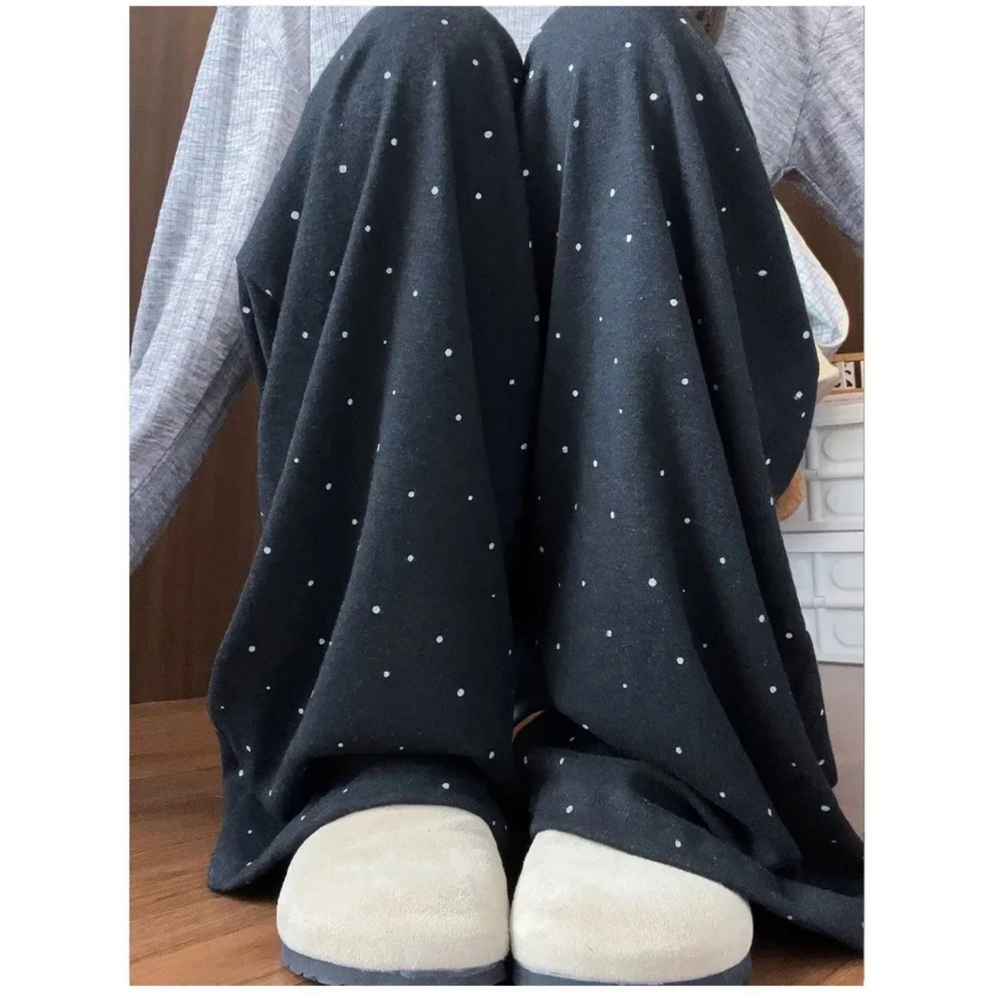 Polka Dot Glutinous Rice Pants Women Spring 2025 New Loose Slimming Casual Walking Small Soft Glutinous Wide-Leg Pants Trousers