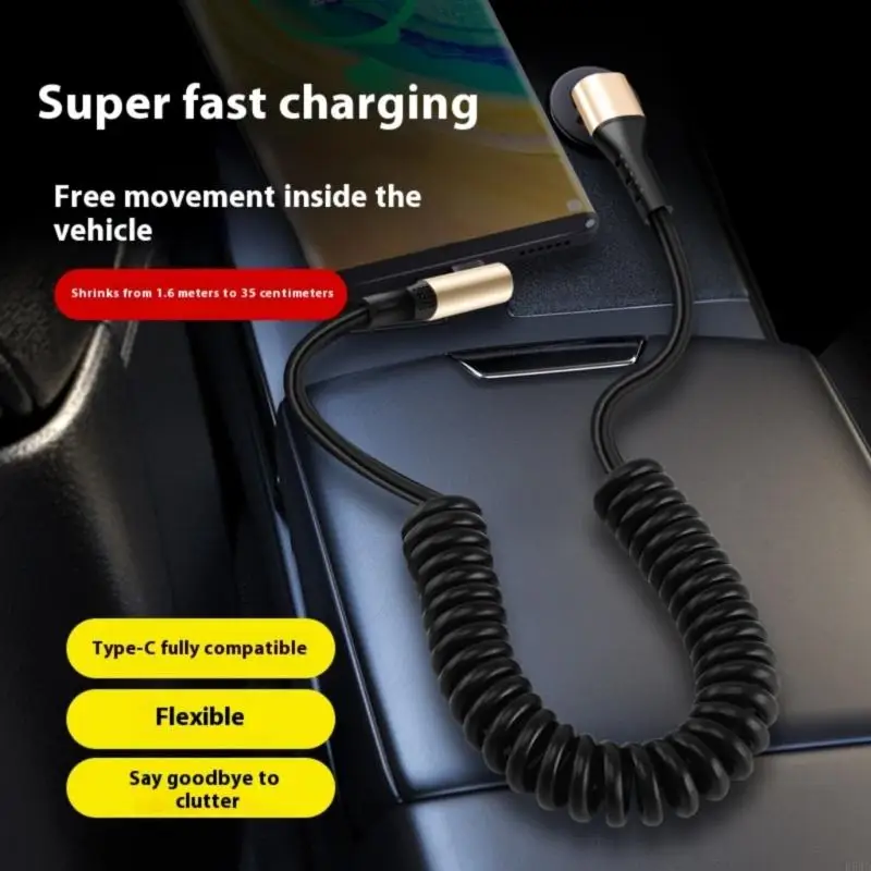 Heavy Duty Spring Coiled Charging Cable 240W Fast Double USB C Connector Compact Head Design For Tight Space H8WD