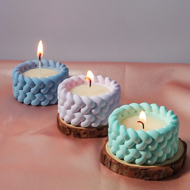 Weaving Rope Candle Holder Silicone Mold Round Storage Jar Molds Mini Flowerpot Candlestick Home Decoration Mould