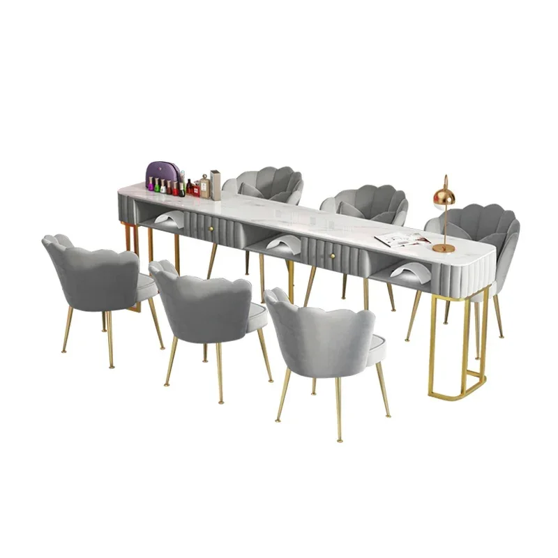 Simple Nordic Nail Tables Grey Design Modern Exquisite Manicure Desk Simple Receptionist Nagel Tafel Salon Furniture