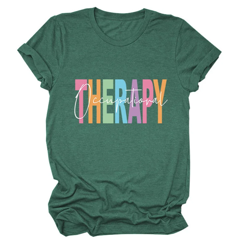 New summer fashion cotton women's casual comfortable short sleeve T-shirt THERAPY print comfortable vintage round neck top