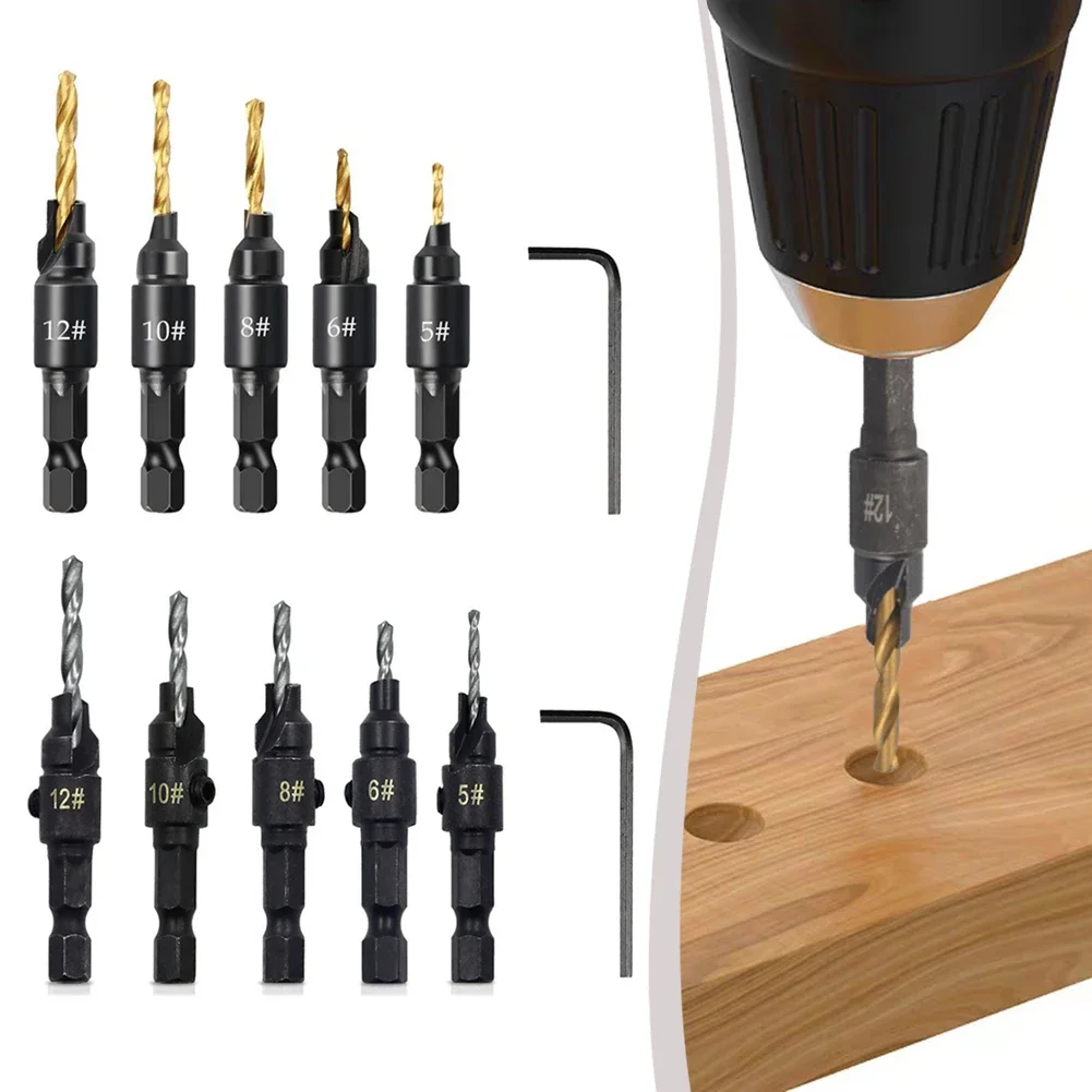 

Woodworking Countersink Drill Bits 10 pcs with Hex Shank for Quick Changes Efficient Drilling and Countersinking