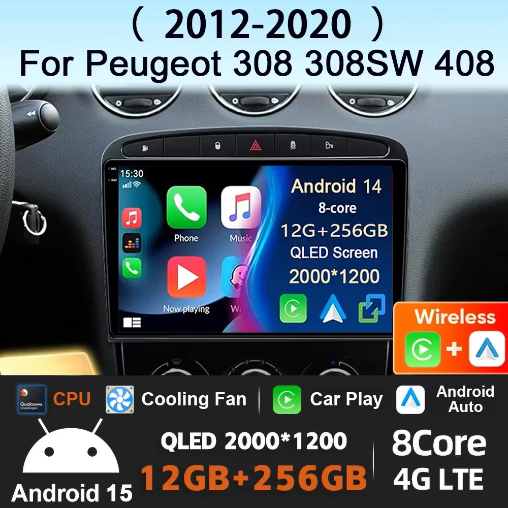 

Android 15 Navigation Multimedia Player For Peugeot 408 308 308SW Carplay Auto Stereo DVD BT video DSP Car radio Head Unit GPS