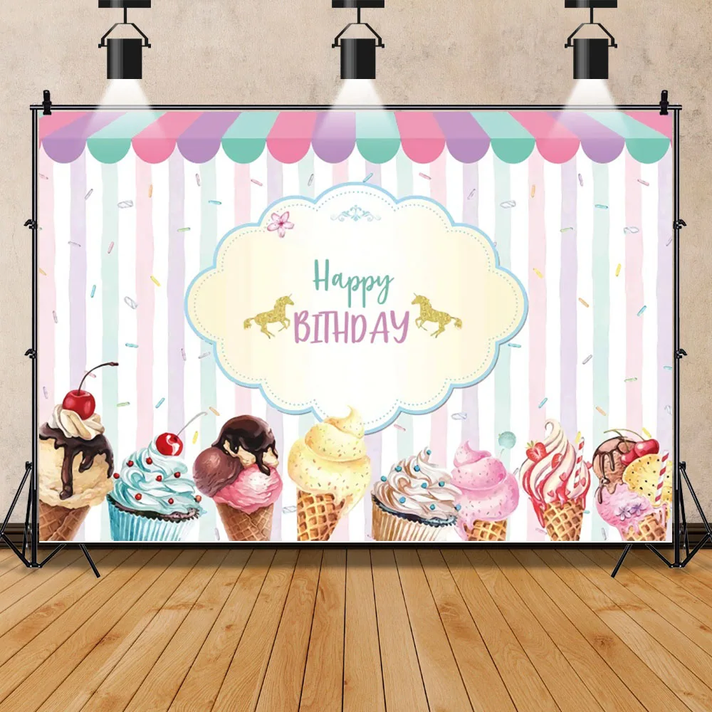 Candy Shop Theme Backdrop Decoration Ice Cream Car Cupcake Lollipop Sweet Baby Shower Chocolate Cream Girl Birthday Party Poster