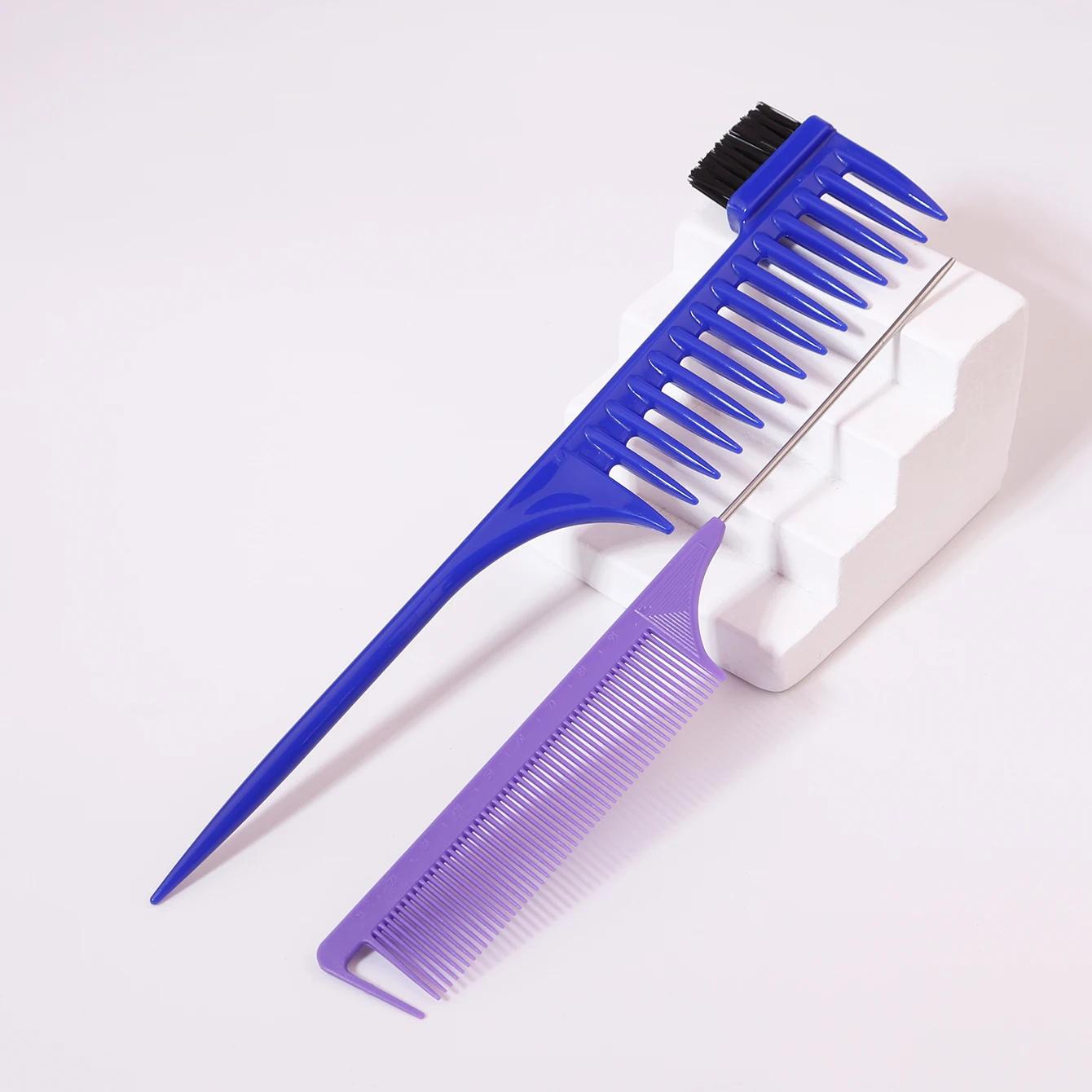 2Pcs Rat Tail Comb，Long Steel Pin Teasing Comb With Scale，Wide Tooth Comb With Small Brush ,Anti Static Lightweight Comb