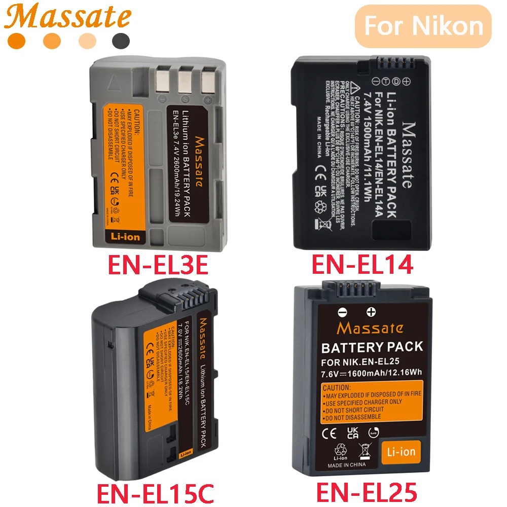 Massate EN-EL14 EN-EL15 EN-EL25 EN-EL3E ENEL14 ENEL15C ENEL25 ENEL3E EN-EL14a EN EL25Camera Battery For Nikon Series Camera