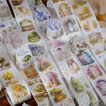 Yoofun สติ๊กเกอร์ขนาด5x200ซม. ลายดอกไม้เทอร์ริสเทปกระดาษกาวดอกไม้ประดับกระจกสมุดบันทึกขยะบัตรภาพตัดปะ DIY