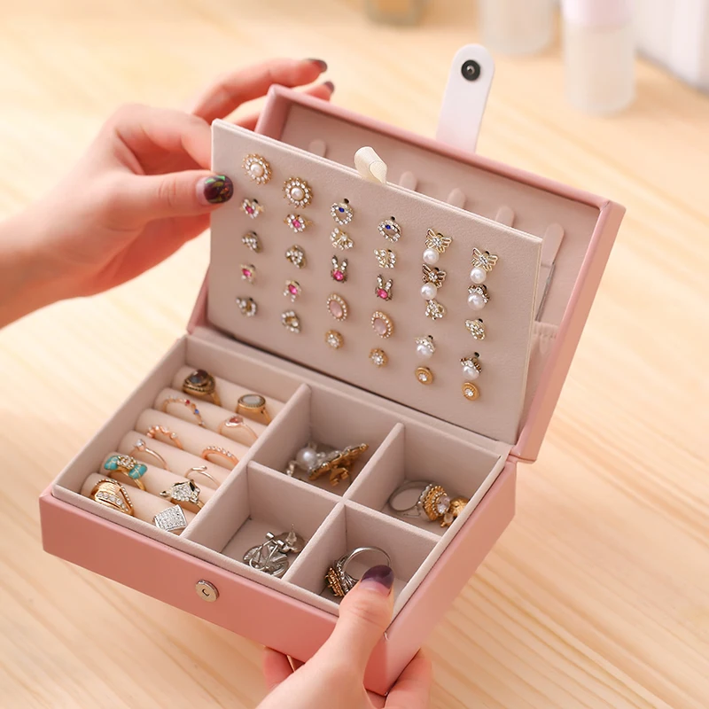 

Jewelry Box Women's Portable Princess European Korean Earrings Small Simple Earrings Earrings Earrings Ring Hand Jewelry Storage