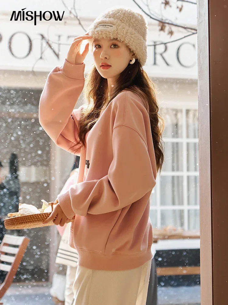 MISHOW Pink Rabbit Print Oversized Sweatshirt for Women Autumn Winter Fashion Casual Loose O-neck Thickened Top MXC53V0072