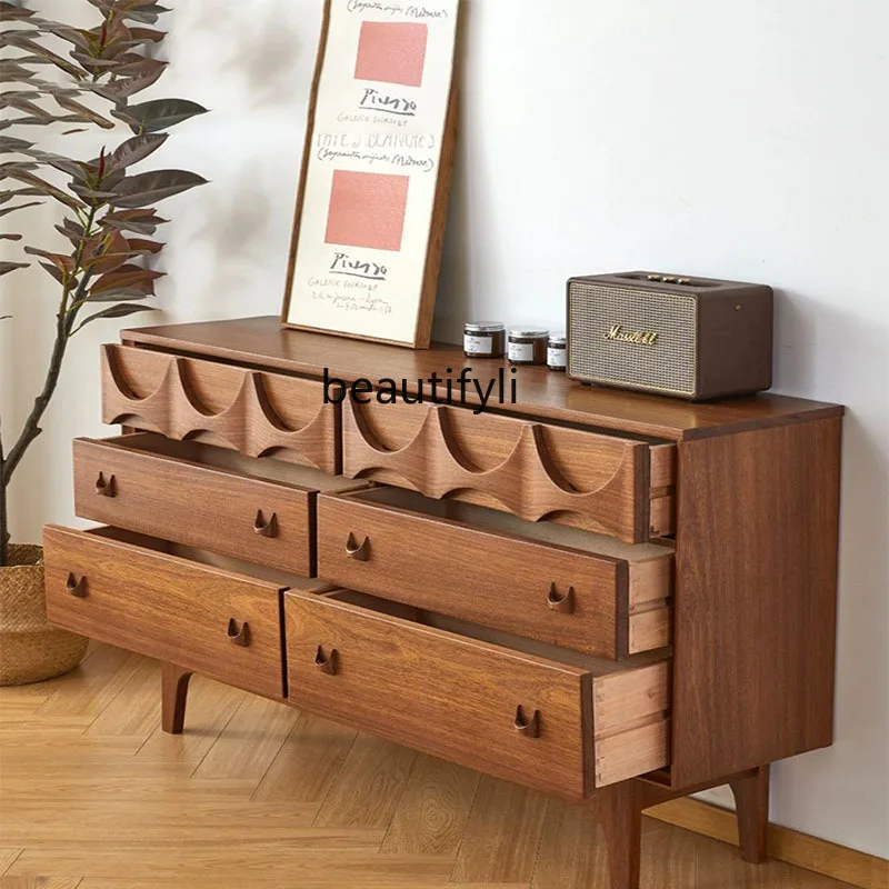 French Retro Cherrywood Solid Wood Chest of Drawers Living Room Storage Bedroom Multi-Functional Mid-Ancient Storage Cabinet