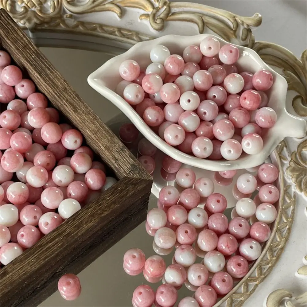 40pcs/set Round Porcelain Beads Necklace Makeing Bracelet Coloured Glaze Beads Ice Crack Handmade DIY Jewelry Accessory