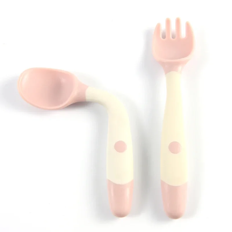 1 pair Silicone Spoon for Baby   Auxiliary Food  Learn To Eat Training Bendable Soft Fork Infant Children Tableware