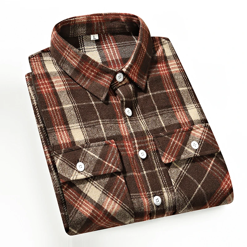 Camisa de talla grande para hombre, camisa de manga larga a cuadros cepillados, edición gruesa, otoño e invierno, nuevo estilo, M-8XL