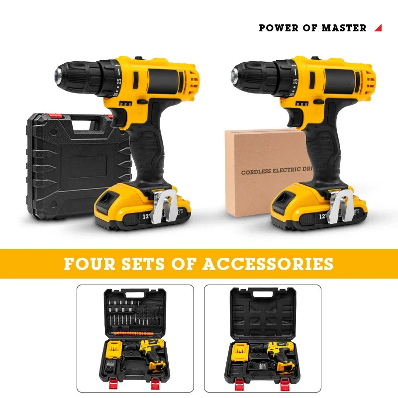 12V 16.8V 21V Cordless Electric Drill Hand Charging Drill Wireless Electric Screwdriver Home Impact Drill Lithium Power Tools