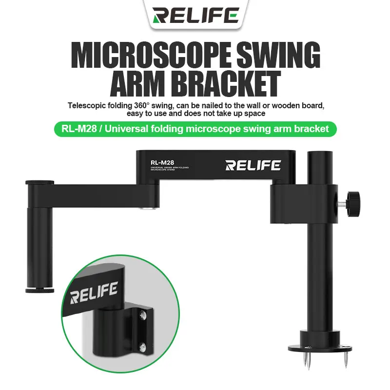 

RELIFE RL-M28 Microscope Swing Arm 360 ° Rotate Universal Metal Bracket Aluminum Alloy Telescopic Folding Column Bracket