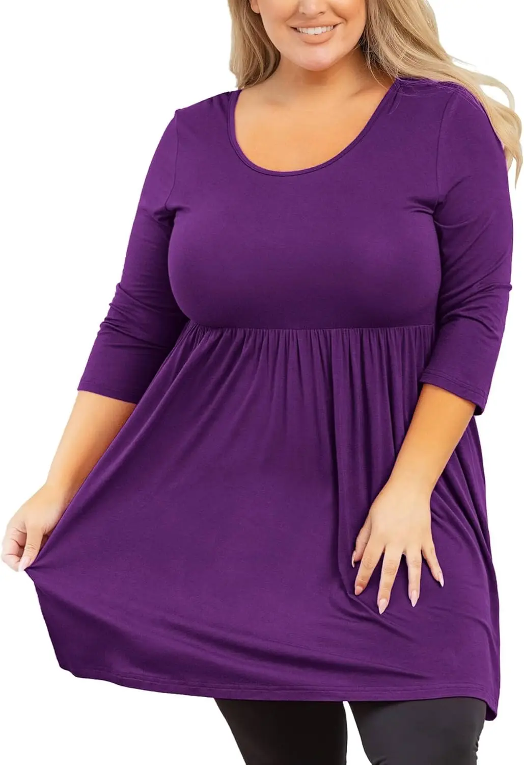 

Plus Size Tunic for Women 3/4 Sleeve Crewneck Tops Flowy Blouse Babydoll Maternity Shirts M-5X