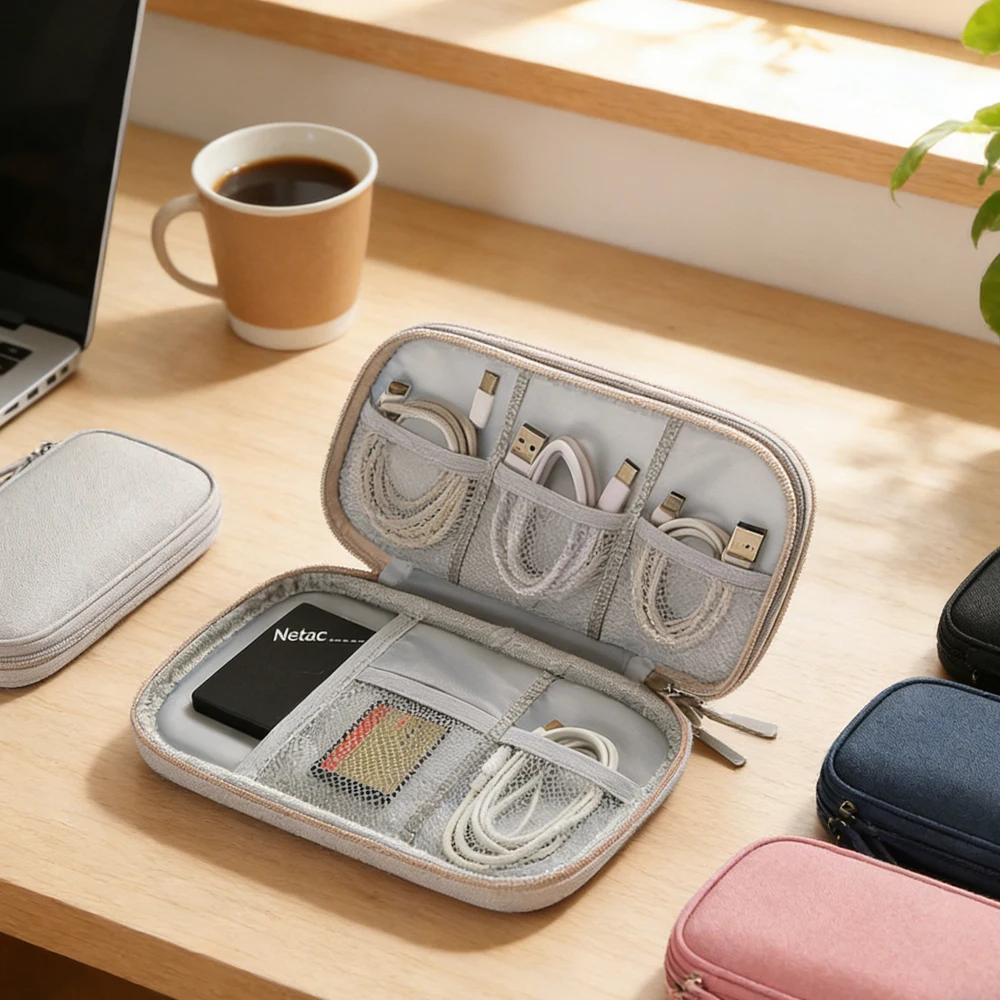 1pc Travel Portable Digital Product Storage Bag USB Data Cable Organizer Headset Charging Treasure Box Bag Pink Grey Black Navy