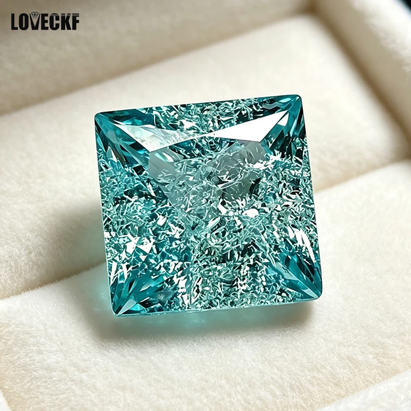 Lab Grown Paraiba Tourmaline Princess Cut Loose Gemstone Unique Cracked Ice Texture  with Authentic AGL Certificate for Ring