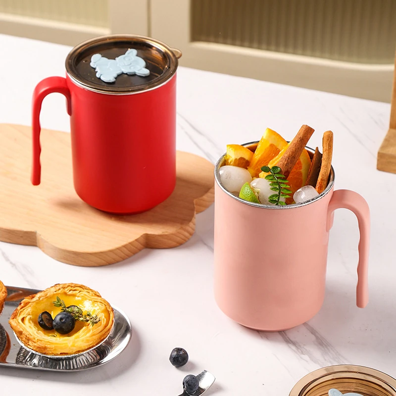 

Thermal Stainless Steel Coffee Cup Large Double Wall Camping Beer Whiskey Tea Mug with Lid Handle Travel Drinking Accessories