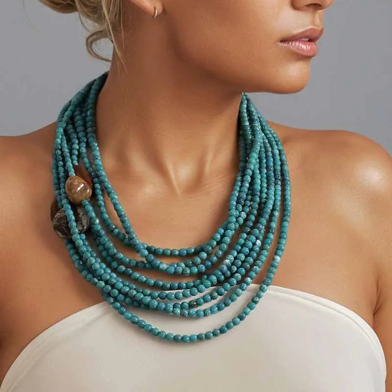 Statement Boho Mehrschichtige Perlenkette Handgefertigt für Damen Hochzeit Party Schmuck