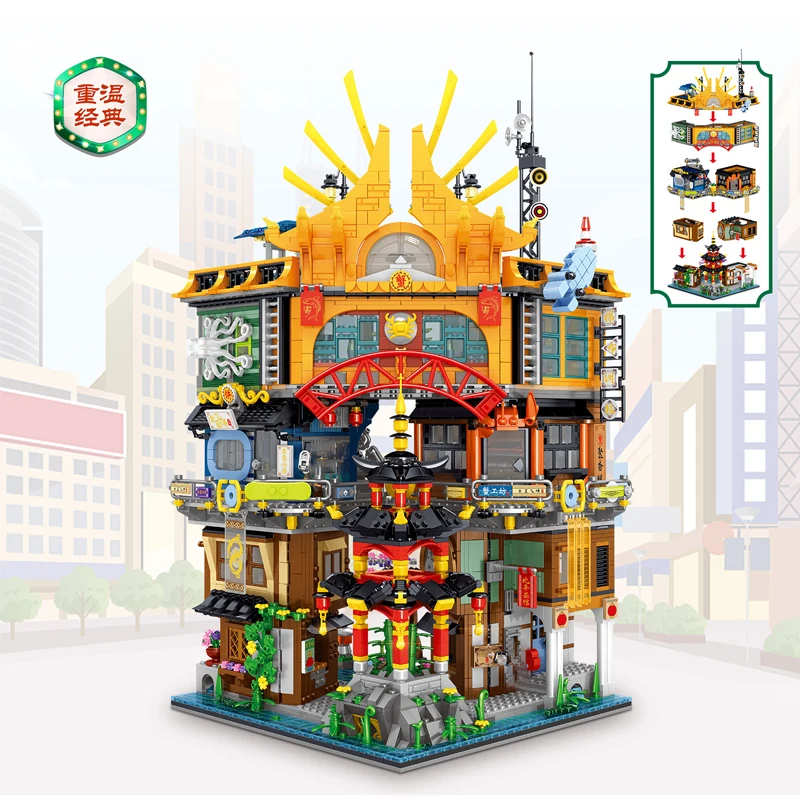 8184pcs Creative Expert Moc Hong Kong City Street View Building Blocks Mini Brick Modular House Retro Model Toys For Kids Gifts