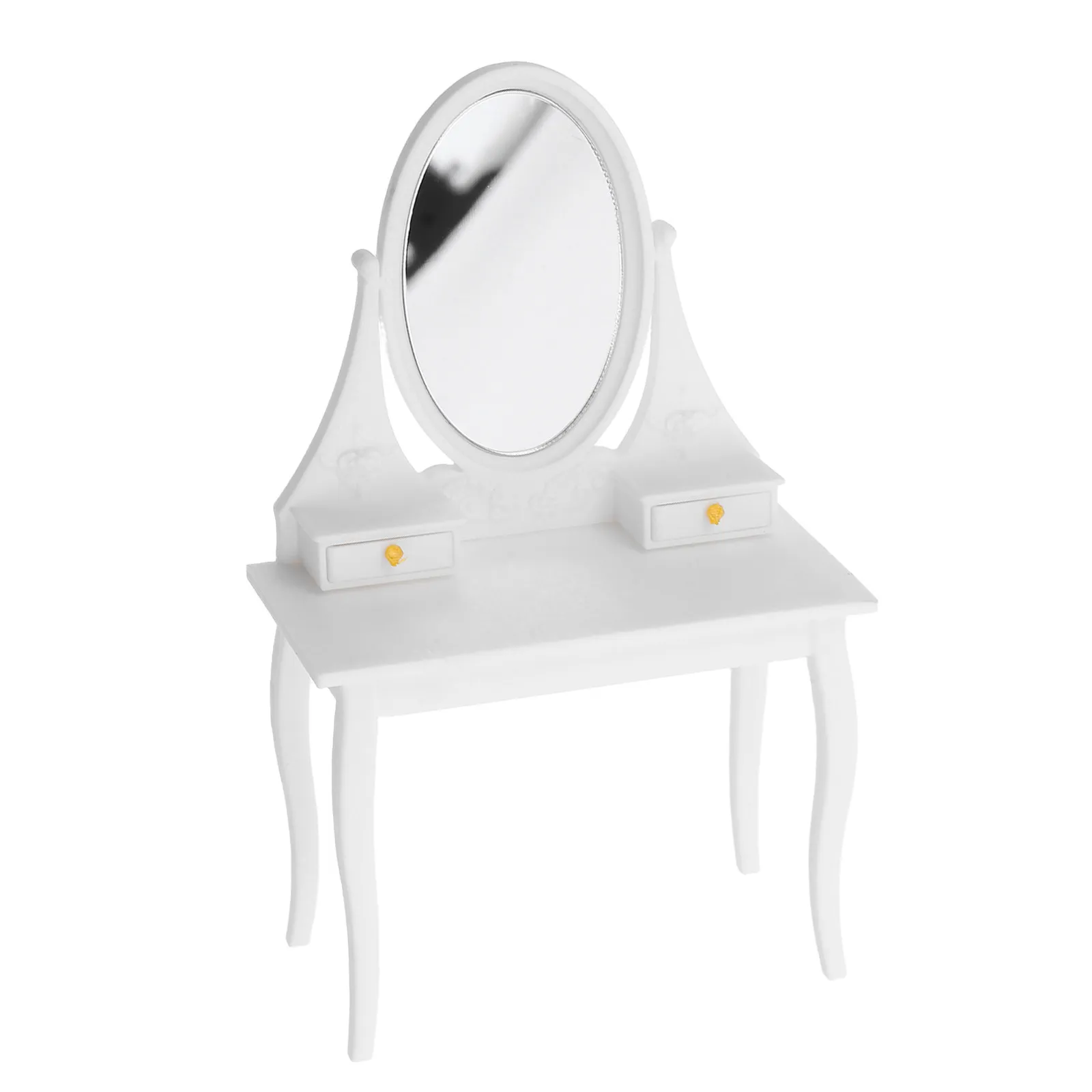 

Miniature Vanity Table with Mirror and Drawers for Dollhouse Bedroom - Realistic Mini Makeup Desk Decorative Furniture