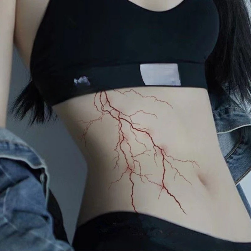 Lightning Lines Herb Juice Fake Tattoos For Woman Men Art Waterproof Lasting Temporary Tattoo Stickers Goth Wrist Arm Tattoos