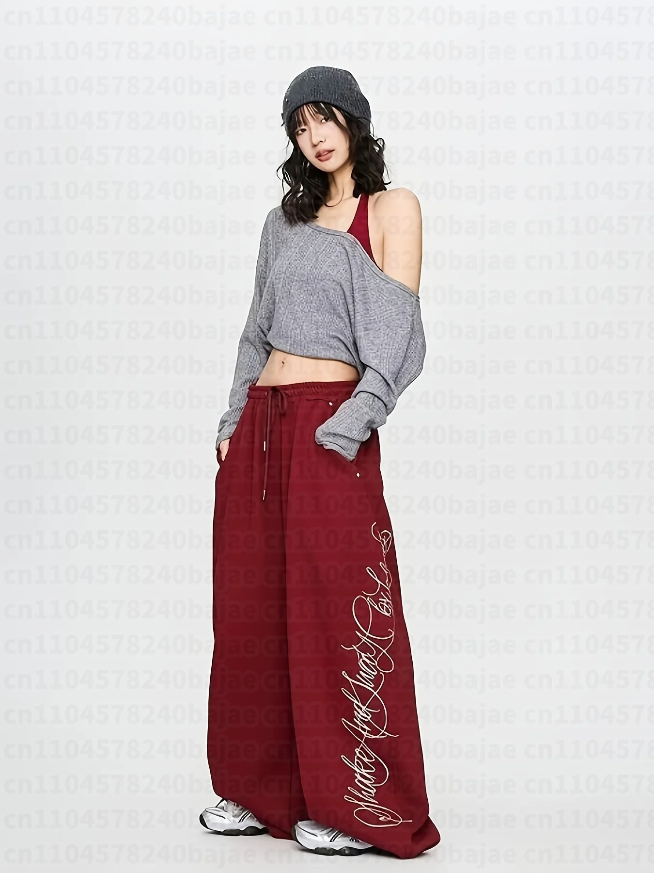 Amerikanischer Stil, angesagte Kinder-Sweatpants mit doppelter Taille, Patchwork-Design, weitem Bein und individuellem Buchstabendruck, bodenlang. – Detail 7