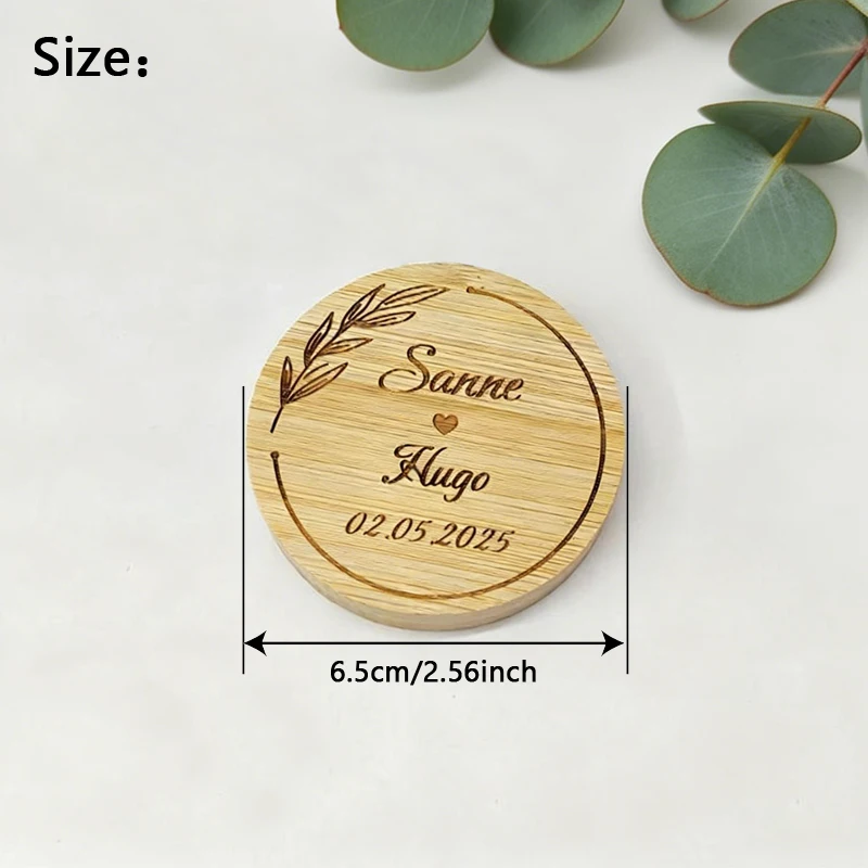 Customizable Bottle Opener - Round Magnetic Bamboo Bottle Opener, Personalized Wooden Bottle Opener for Wedding Guest Favors view 4