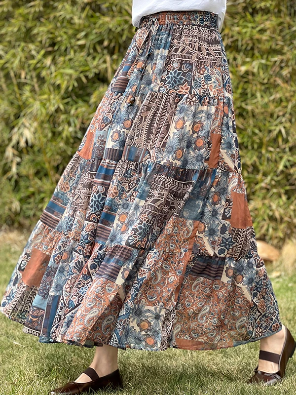 

Тяжелая юбка-миди трапециевидной формы с вышивкой, женская утягивающая юбка-тортик с высокой талией, свободная посадка, летний сезон, обычная тонкая