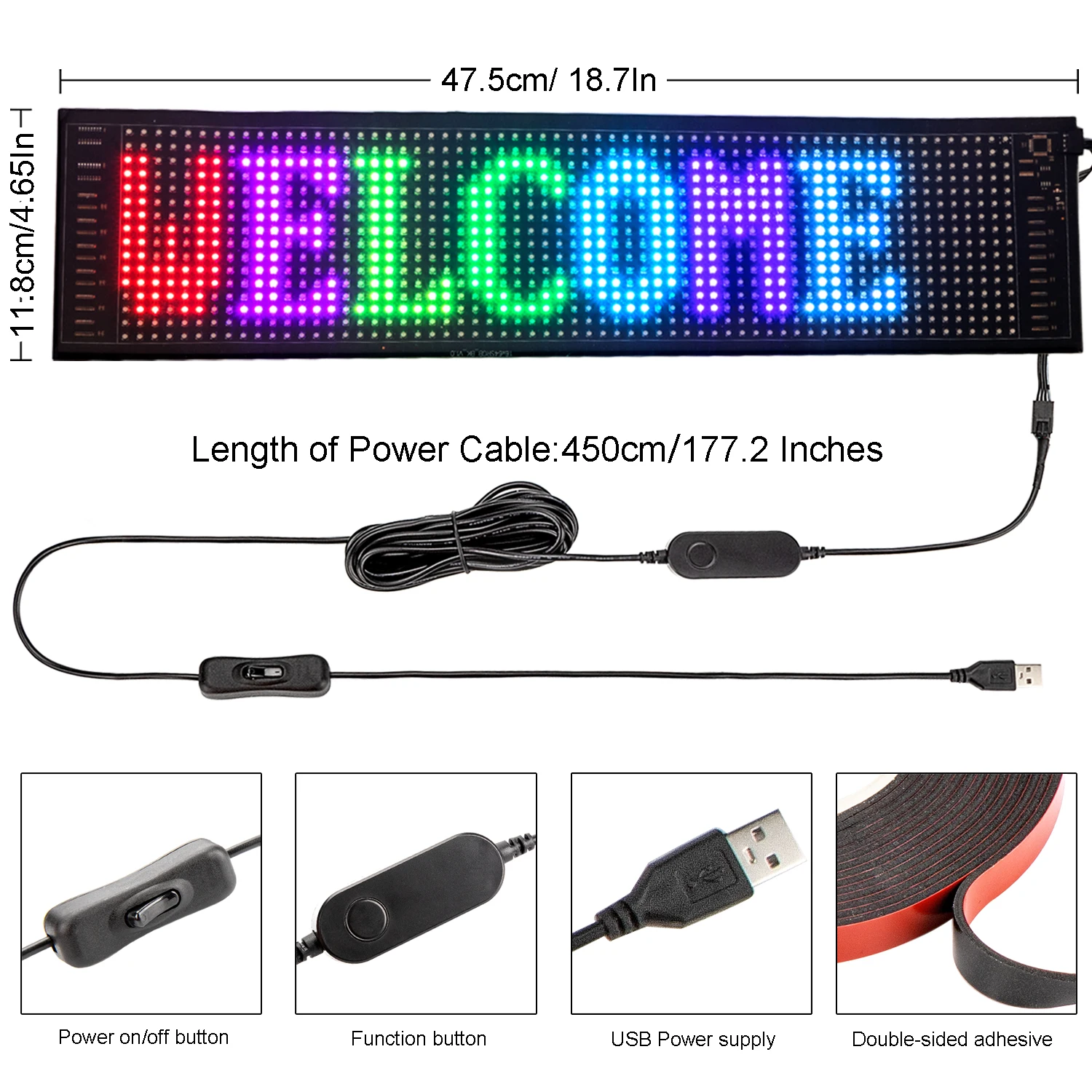 Leadleds-Programável Bluetooth LED Sign Board, RGB flexível, 5V, programável Message Board para carro, loja, hotéis, Festival, casamento Dec