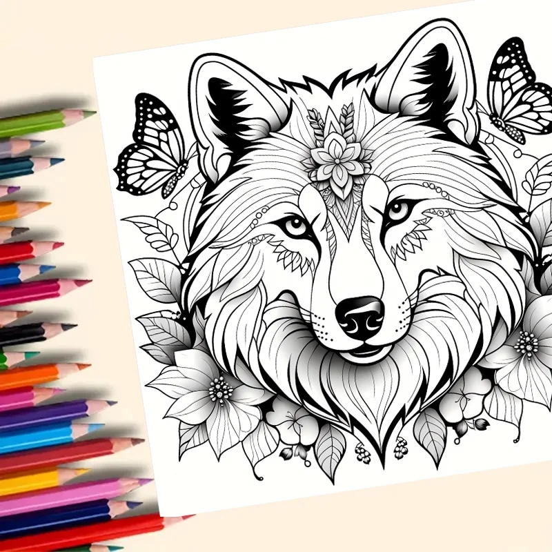 Wolf Pack Malbuch für Erwachsene – 20 Seiten mit detaillierten Prairie Wolves, Malbuch zur therapeutischen Kunsttherapie – Detail 3