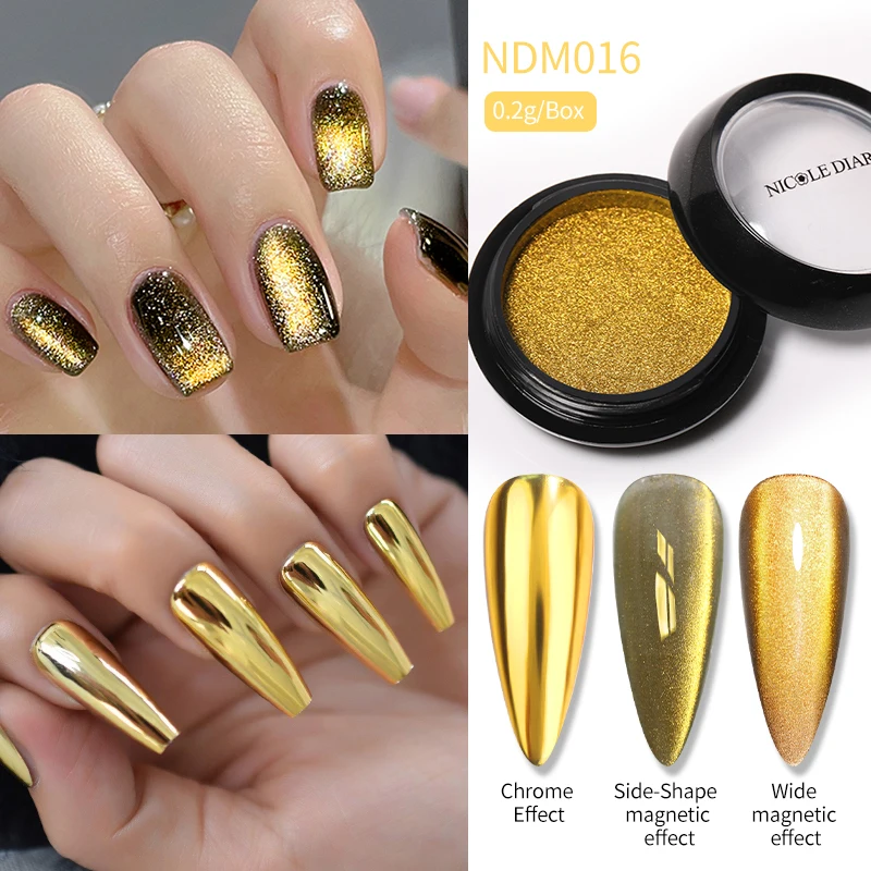 Gold Nail Cat Magnetic Powder Glitter Metallic Rubbing Dust Pigment Manicure Gel Polish Decor Mirror Powder Gold Silver Chrome 