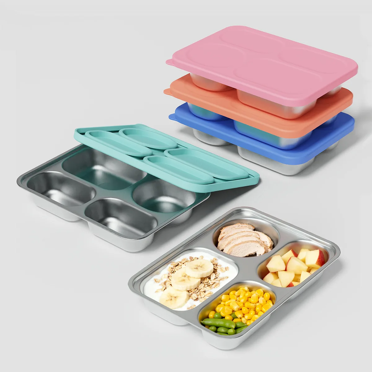nouvelle-vaisselle-pour-enfants-en-acier-inoxydable-de-qualite-alimentaire-assiette-repas-avec-couvercle-en-silicone-plateau-repas-quatre-compartiments-transfrontalier-maternit