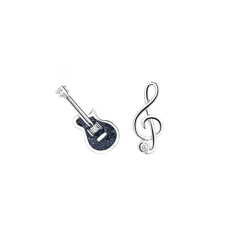 Elviragirl Asymmetric Treble Clef Guitar Stud Earrings Musical Note Earrings For Women Girls Music Lovers Gift