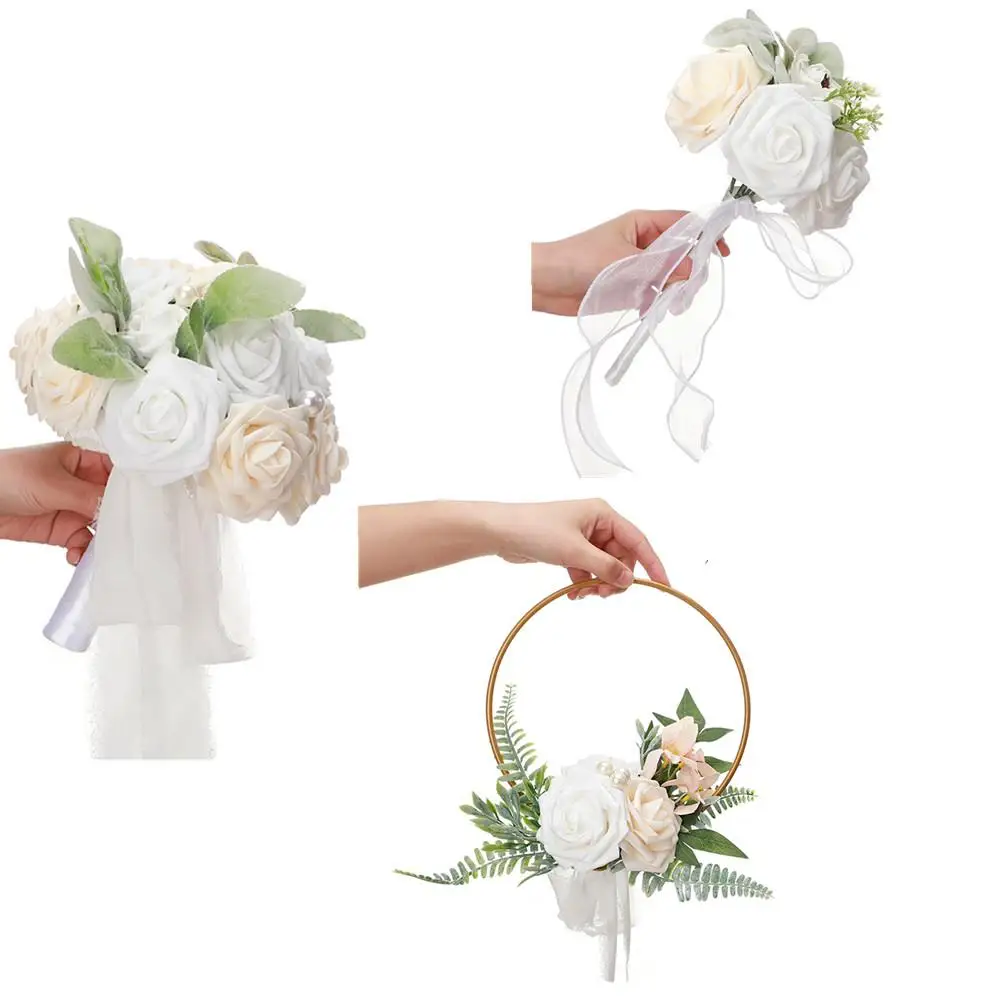 

Bridal Artificial Rose Holding Flowers Bouquet Bridesmaid Wreath Wedding Supplies Party Decorations For Bride Bridesmaids