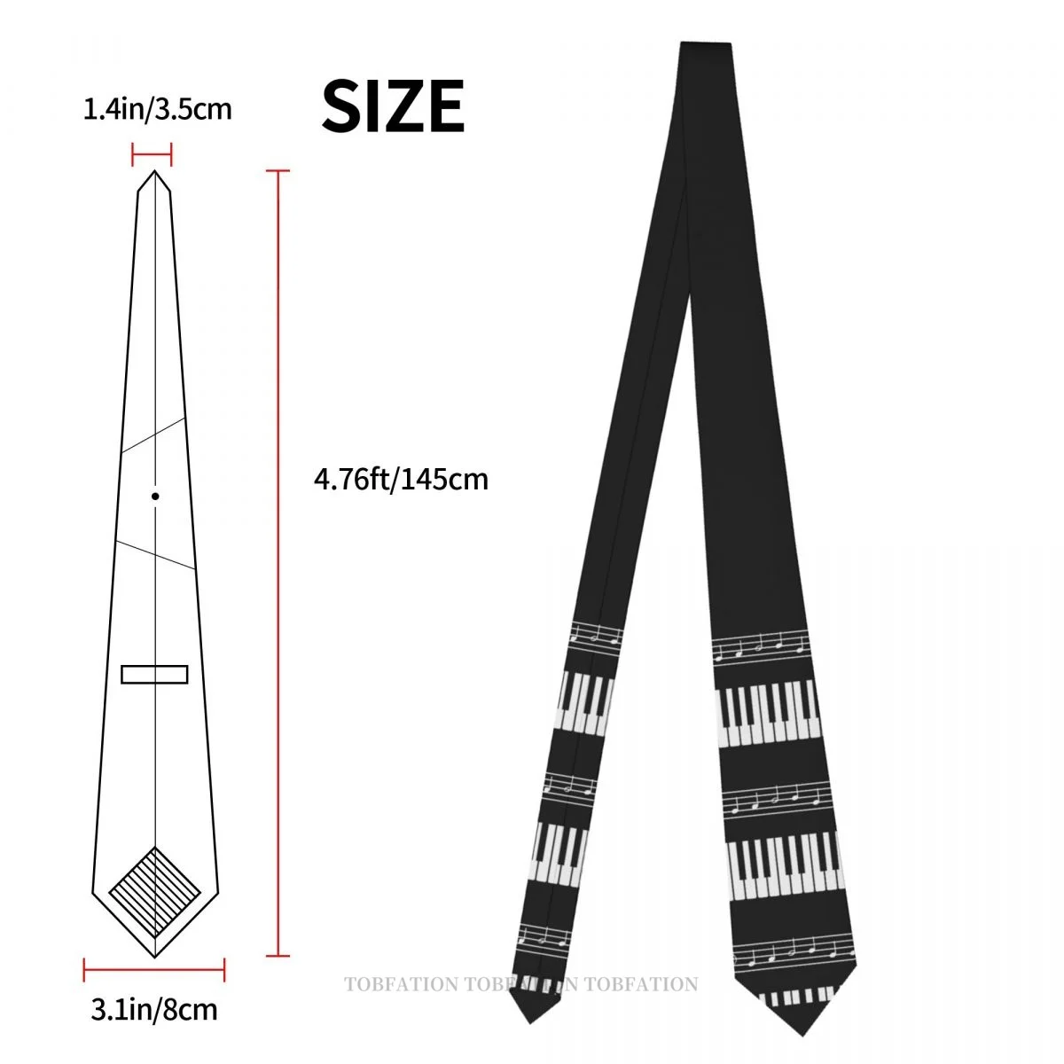 Piano Organ Keyboard Music Notes Classic Men's Printed Polyester 8cm Width Necktie Cosplay Party Accessory